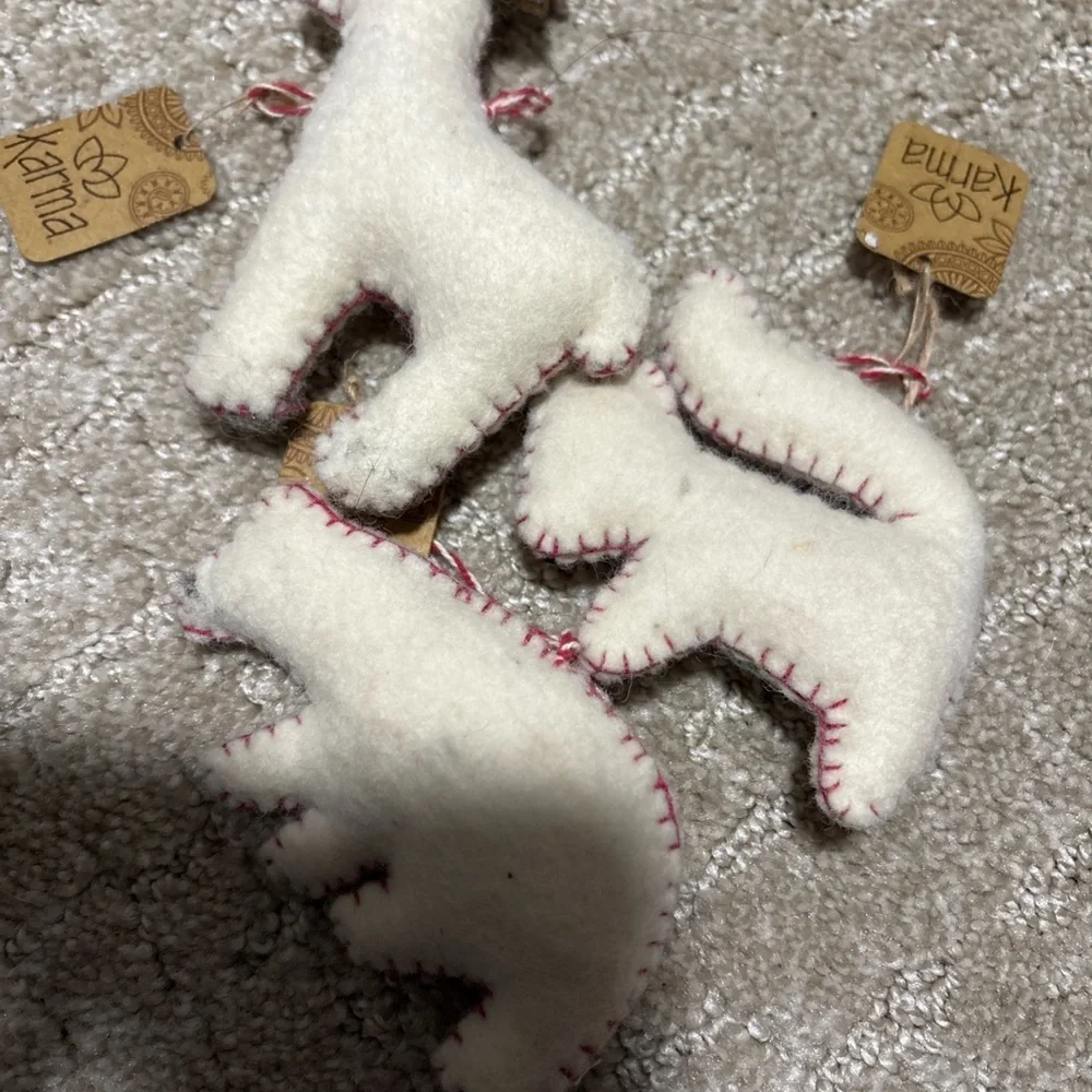 NWT Karma Scandi Felted Wool Christmas Ornaments Squirrel Bear Reindeer Set 3
